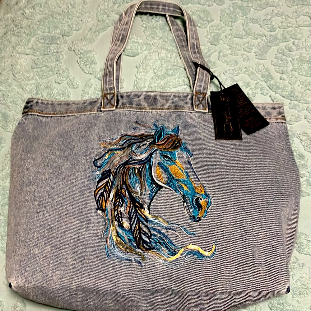 COPY - Exclusive DG2 Diane Gilman, Shamay horse denim tote bag